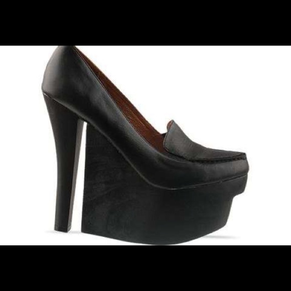 Jeffrey Campbell Get Out Black Leather Slit Wedge